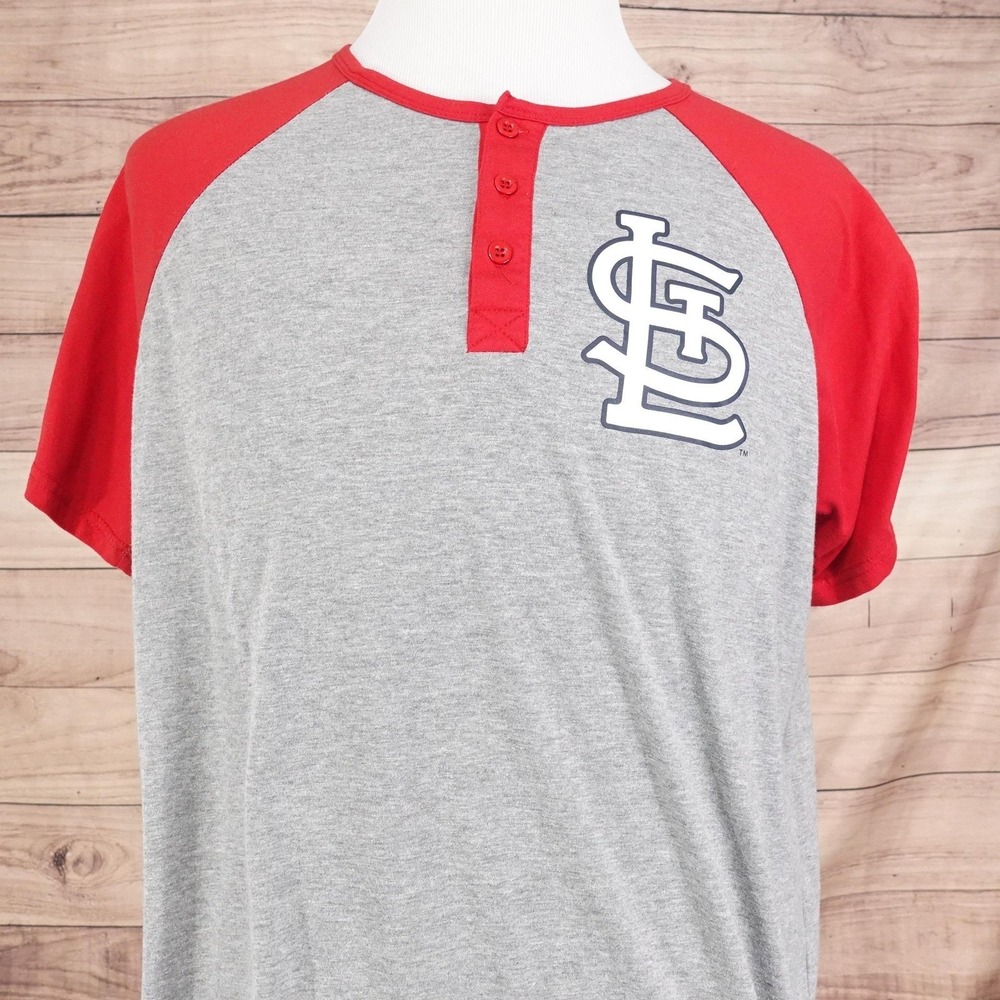 St. Louis Cardinals Shirt XL Gray Red Baseball Henley Raglan Bayer SGA Giveaway